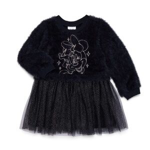 Disney Minnie Mouse Toddler Girls Fuzzy Sparkle Long Sleeve Tulle Tutu Dress 2T